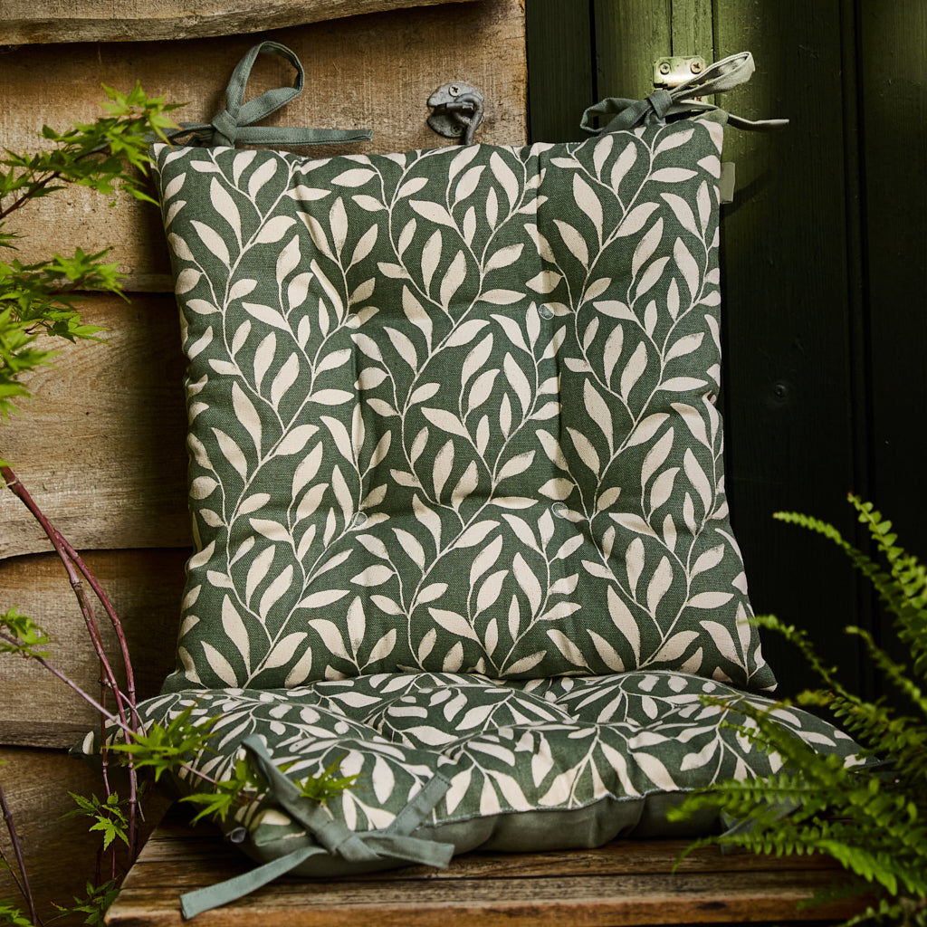 Green Tie On Leaf Print Seat Pads Evergreen Home Interiors